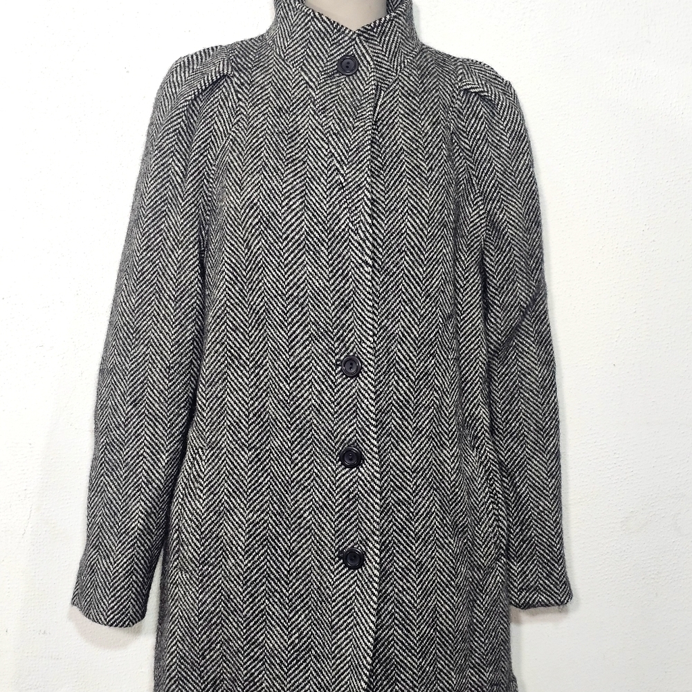 Women's Black and White Pea Coat - Picture 10 of 15